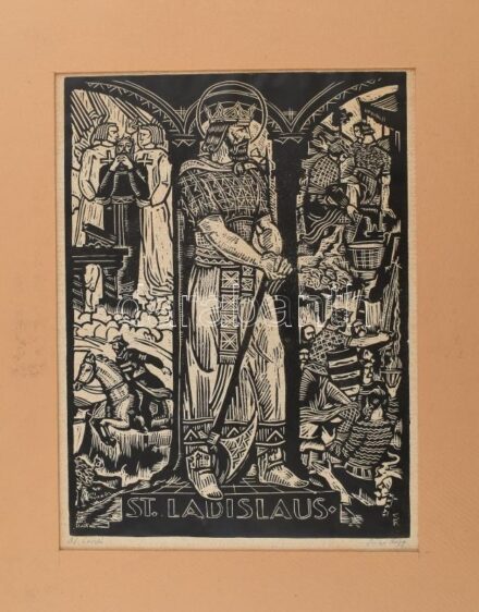 Sinkó Károly (1910-1967): Szent László. Fametszet, papír. Jelzett. Paszpartuban. 27,5x20,5 cm