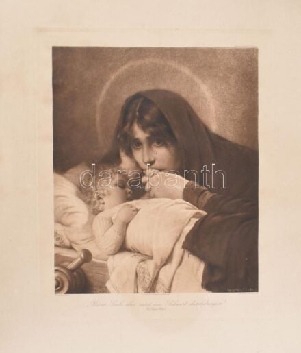 Hermann von Kaulbach (1846-1909) festménye után: Anya gyermekével, 1896. Heliogravűr, papír. Jelzett a nyomaton. Franz Hanfstaengl kiadása. Lap széle kissé sérült és kissé foltos. 42x34 cm