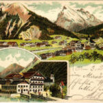 1898 (Vorläufer) Scharnitz (Tirol), Panorama. Act. Ges. Münchener Chromolith.-Kunstanstalt. Art Nouveau, litho (EK)