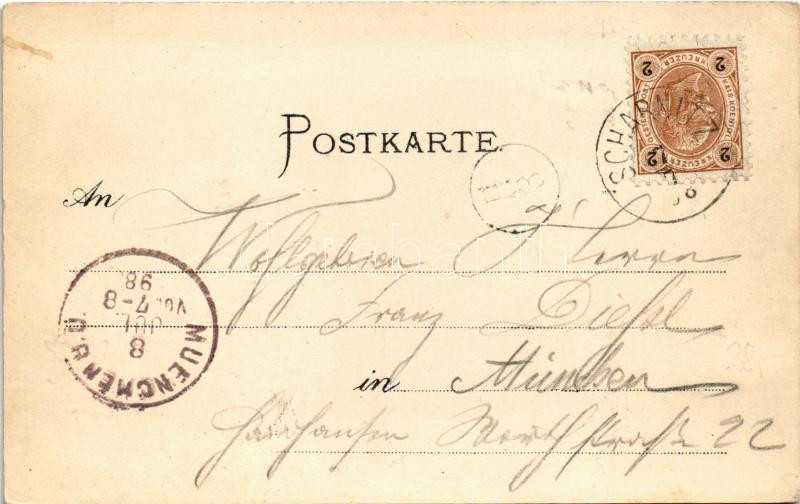 1898 (Vorläufer) Scharnitz (Tirol), Panorama. Act. Ges. Münchener Chromolith.-Kunstanstalt. Art Nouveau, litho (EK) - Image 2