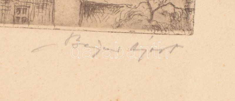 Bajor Ágost (1892-1958): Esztergomi bazilika, teljes nevén Nagyboldogasszony- és Szent Adalbert-főszékesegyház. Rézkarc, papír, jelzett, feltekert állapotban, kis törésekkel. 19x24cm - Image 2