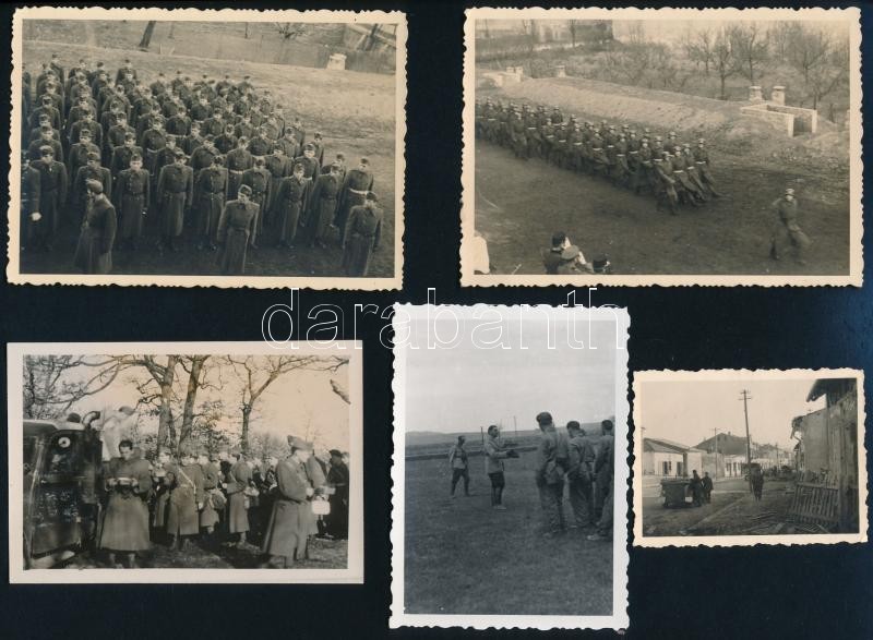 cca 1944 5 db II. világháborús katonai fotó, egyik a hátoldalán datált, 4,5x6 és 7x10 cm közötti méretekben