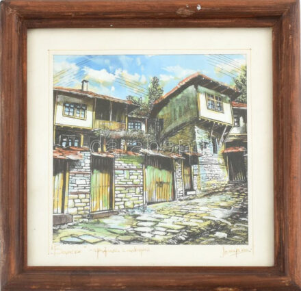 Loparszki jelzéssel: Bolgár utcarészlet, vegyes technika, papír, jelzett, keretben 12x14 cm