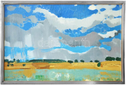 Batári László (1920-1997): Tiszapart. Olaj, vászon. Jelzett. fa keretben, néhány kisebb hibával. 100x150cm. KIZÁRÓLAG SZEMÉLYES ÁTVÉTEL, NEM POSTÁZZUK! / ONLY PERSONAL COLLECTION AT OUR OFFICE.