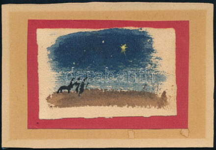 Bíró Ákos (?-): Esti táj, Akvarell, papír, jelzett, kartonra kasírozva, hátoldalán autográf ajándékozási sorokkal, 8x12 cm