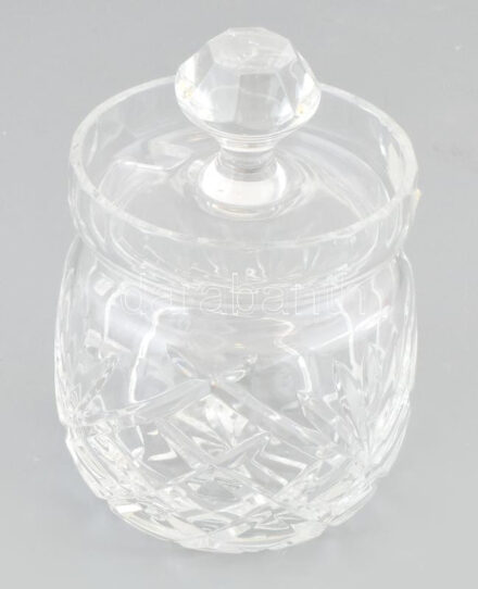 Ólomkristály bonbonier, dúsan csiszolt, hibátlan, etikettel jelzett: Parád m: 13 cm, d: 8 cm