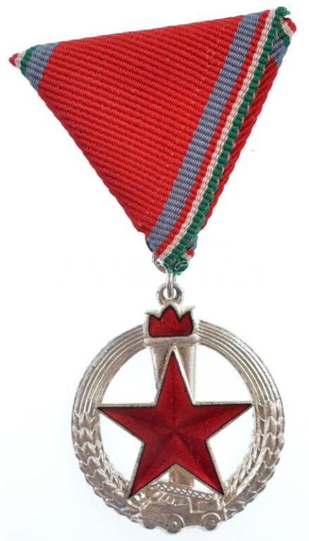 1956. 'Tűzrendészeti Érem' ezüst fokozata, zománcozott és ezüstözött bronz kitüntetés mellszalaggal, eredeti tokban T:1- NMK 565