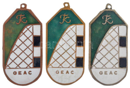 ~1970. 'GEAC (Gödöllői Egyetemi AC)' zománcozott fém díjérem füllel (3xklf: aranyozott, ezüstözött, bronz) (46x21mm) T:2