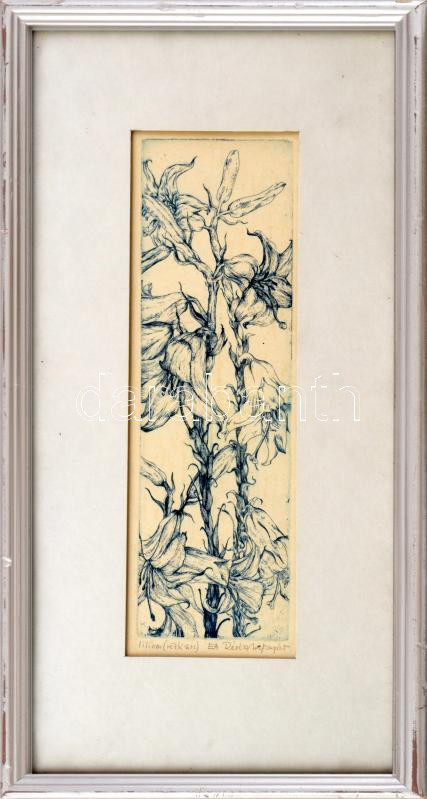 Révész Napsugár (1944-): Liliom. rézkarc, papír, jelzett, 26x8 cm