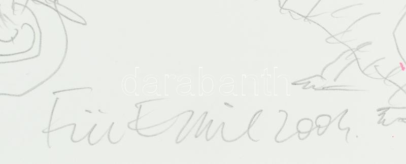 Für Emil (1967-): Intrikusok, 2004. Ceruza, akril, papír, jelzett, hátoldalán autográf felirattal, 43×61 cm Törésnyommal! - Image 2