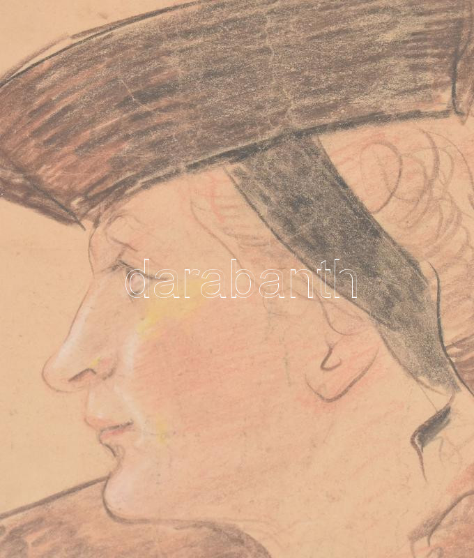 Vaszary János (1867-1939): Női portré, 1930. Pasztell, papír, jelezve jobbra lent. Kissé sérült. Üvegezett fakeretben. 30,5×22,4 cm. / Pastell on paper, signed. Slightly damaged. Framed. - Image 2