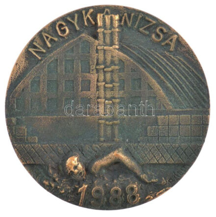 1988. 'Nagykanizsa 1988' öntött, bronz úszósport emlékérem dísztokban. Szign.: Bálits (113mm) T:2- patina