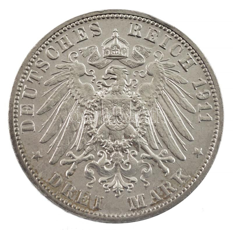 Német Államok / Württemberg 1911F 3M Ag 'II. Vilmos és Sarolta / Ezüstlakodalom' T:1-,2 / German States / Wurttemberg 1911F 3 Mark Ag 'Wilhelm II and Charlotte / Silver Wedding Anniversary' C:AU,XF Krause KM#636 - Image 2