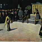 China, Chinese emperor giving audience to foreign representatives (worn corners)