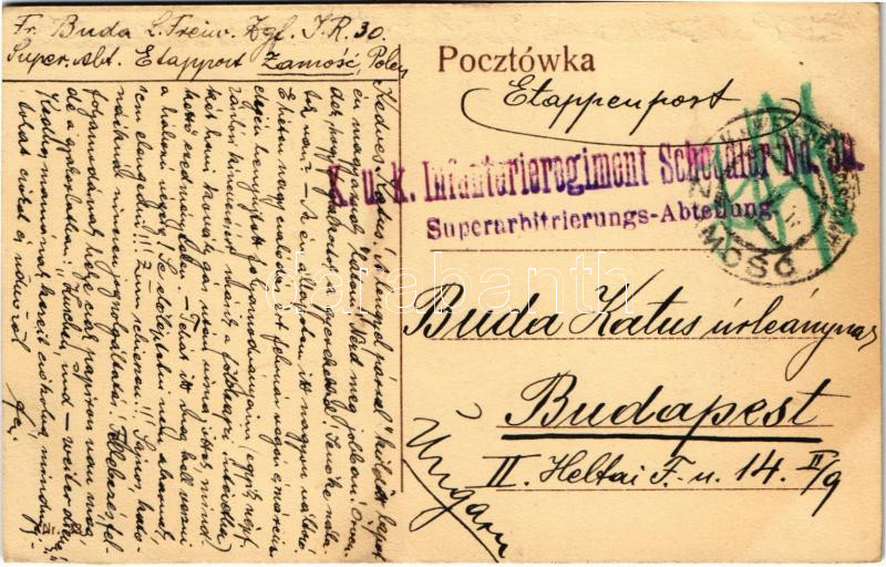 1917 Zamosc, Kosciól Garnizonu / church + 'K.u.k. Infanterieregiment Schoedler No. 30. Superarbitrierungs-Abteilung' (Rb) - Image 2