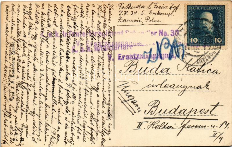 1917 Zamosc, Ul. Ormianska / street + 'K.u.k. Infanterieregiment Schoedler No. 30. V. Ersatzkompagnie' (EK) - Image 2