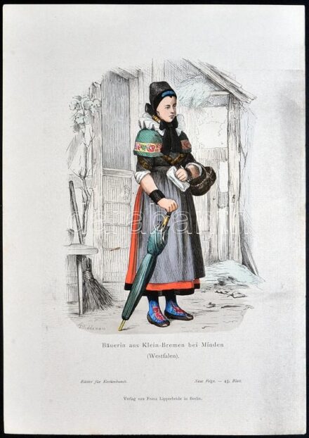 cca 1870 Népek - népviseletek. 11db színezett rézkarc, ill. rézmetszet / Nations and their costumes, 11 colored etchings resp. engravings, 23x13-29x20cm