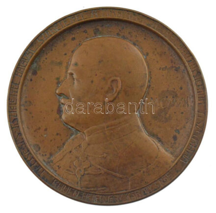 Körmendi Frimm Jenő (1886-1959) 1912. 'MÉLYSÉGES TISZTELETTEL HÁLÁVAL SZERETETTEL A MAGYAR KIR. BELÜGYMINISTERIUM TISZTIKARA - KHUEN-HÉDERVÁRY KÁROLY GRÓF' bronz emlékérem (55,5mm) T:1-,2 patina / Hungary 1912. 'MÉLYSÉGES