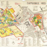 1933 Gödöllő, Jamboree, színes térkép, ceruzás megjegyzéssel, szakadással, 40×55 cm