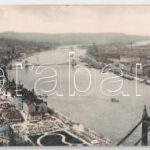 Budapest, Általános látkép Budáról nézve, Tabán, Krisztinaváros, Erzsébet híd. Három-részes kihajtható panorámalap, Divald Károly 1676-1907. / 3-tiled folding panoramacard (r)