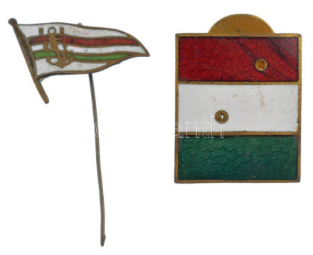 ~1960. 'MAHART' zománcozott fém kitűző + ~1930. zománcozott fém magyar zászlós gomblyukjelvény két lyukkal T:2