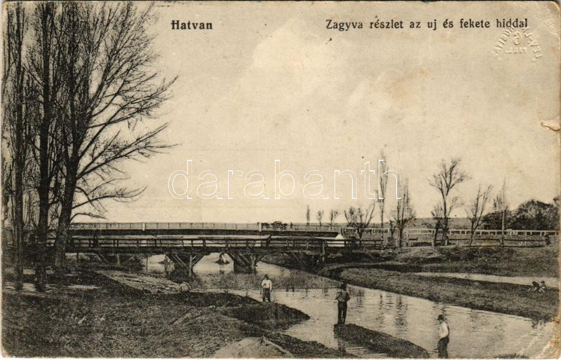 Hatvan, Zagyva részlet az új és fekete híddal. Vasúti levelezőlapárusítás 131. (szakadás / tear)