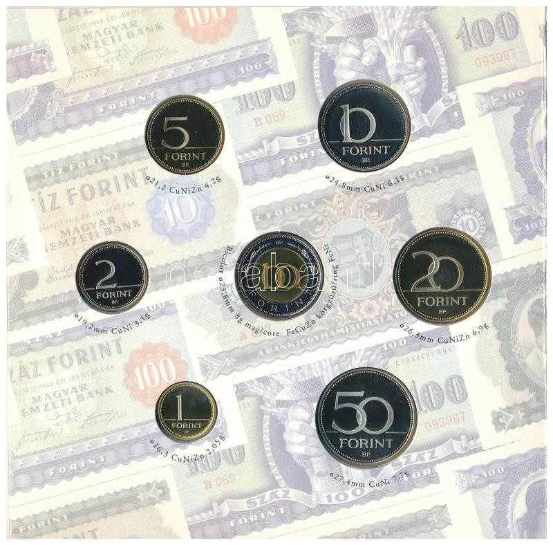 2006. 1Ft-100Ft (7xklf) forgalmi sor szettben + 1946. 1Ft Ag 'Hatvanéves a Forint' utánveret proof kivitelben T:PP kis patina Adamo FO38.1 - Image 4