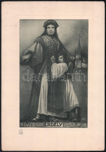 Erhardt Ernő (1898-1958): Erdély, 1940. Irredenta nyomtatvány. Heliogravür, papír. Jelzett a nyomaton. 24x15 cm