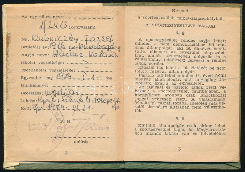 1974 FTC pártoló tag tagsági igazolvány, bélyegekkel, hozzá egy korabeli belépőjegy - Image 3