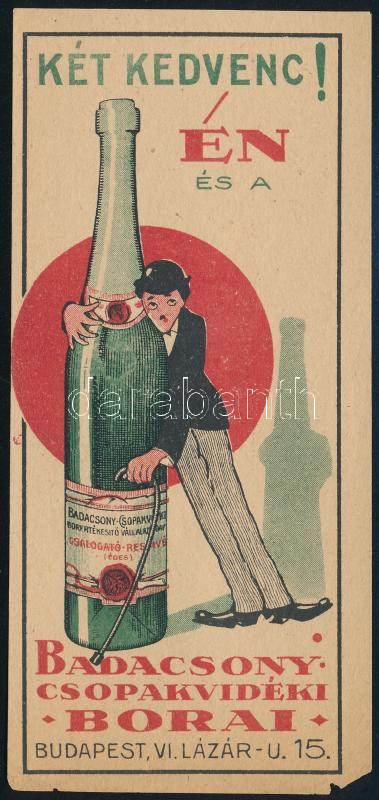 Két kedvenc! Én és a Badacsony Csopakvidéki Borai számolócédula, kis sarokhiánnyal, 13x6 cm
