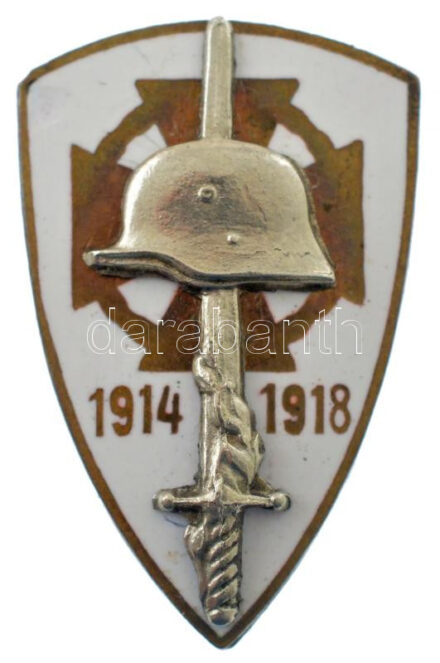 ~1930. 'Országos Frontharcos Szövetség' zománcozott bronz gomblyukjelvény, fehér zománc, hátoldalon 'BERÁN N. BPEST' gyártói jelzéssel (27x17mm) T:1- zománchiba / Hungary ~1930. 'Hungarian Front Fighters Association' enamelled bonze