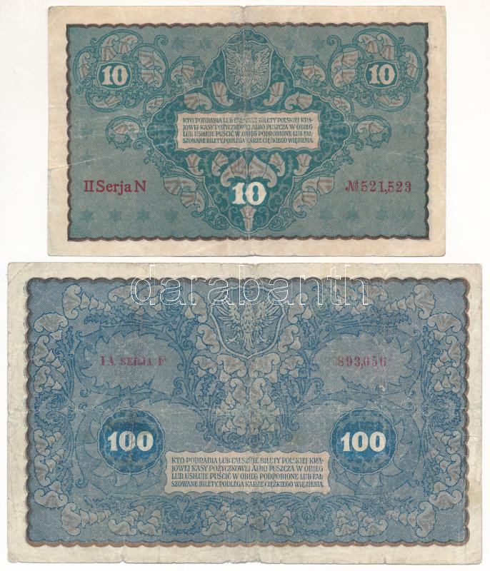 Lengyelország 1919. 10M + 100M T:III Poland 1919. 10 Marek + 100 Marek C:F - Image 2