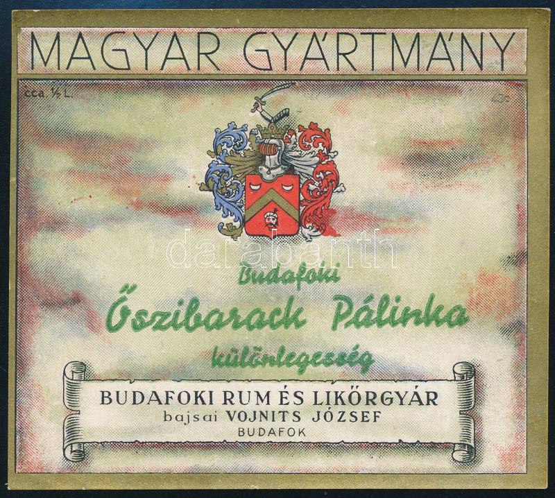 'Budafoki Őszibarack Pálinka különlegesség' italcímke, 9,5x8,5 cm