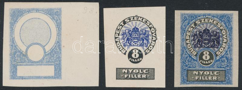 1927 Budapest Székesfőváros 8f 3 db fázisnyomat / fiscal stamp 3 phase print