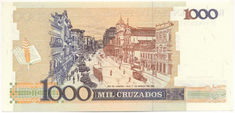 Brazília DN (1988) 1000C T:I Brasil ND (1988) 1000 Cruzados C:UNC,AU Krause P#213 - Image 2
