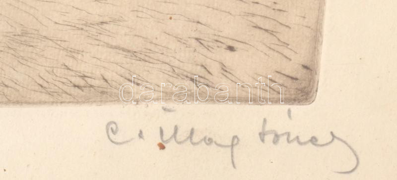 Csillag József (1894-1977): Főzőcske. Színezett rézkarc, papír. Jelzett. 31,5x22,5 cm. Üvegezett, sérült fakeretben. - Image 2