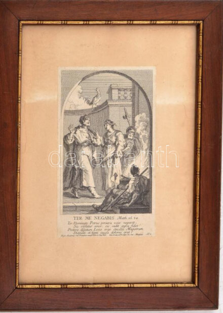 Ter me negabis, Matth. 26. 34. Rézmetszet, papír. Jelzés nélkül. Kartonra kasírozva. 22x14 cm. Üvegezett fakeretben.