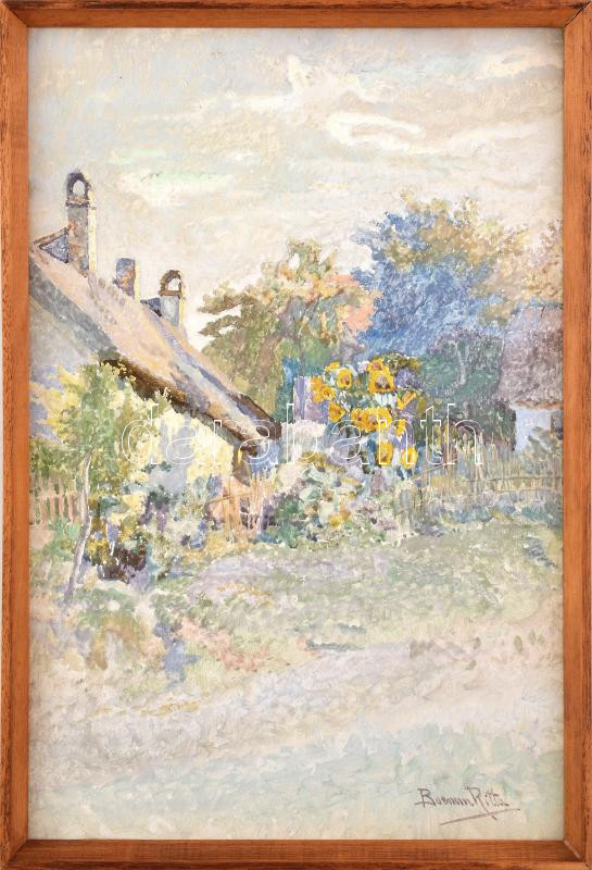 Boemm Ritta (1868-1948): Udvar. Gouache, karton. Jelezve jobbra lent. Fakeretben. 40x26,5 cm