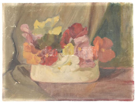 Jelzés nélkül: Csendélet. Olaj, vászon, sérült, 35,5×47 cm