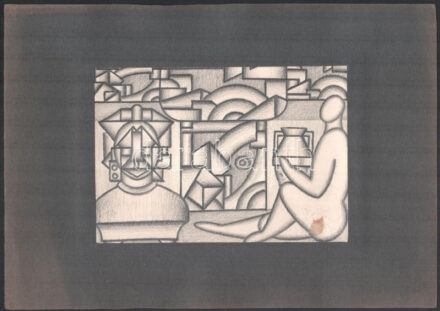 Jelzés nélkül, 4 db rajz: Alakok. Ceruza, papír, paszpartuban, egyiken kisebb folttal, 20,5×14,5 cm
