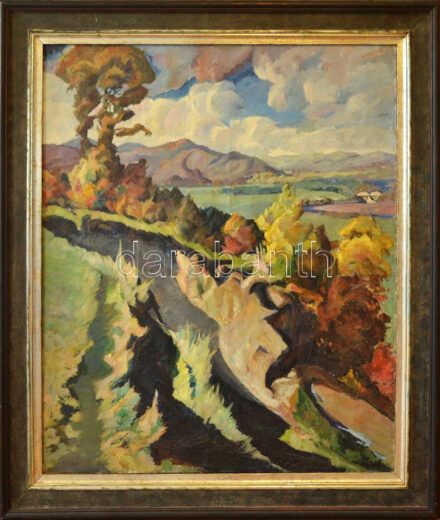 Paál Albert (1895-1968): Nagybányai táj. Olaj, vászon, jelezve jobbra lent. Dekoratív fakeretben, 120×100 cm. / Albert Paál (1895-1968): Landscape around Baia Mare. Oil on canvas, signed lower right. Framed 120×100 cm. KIZÁRÓLAG