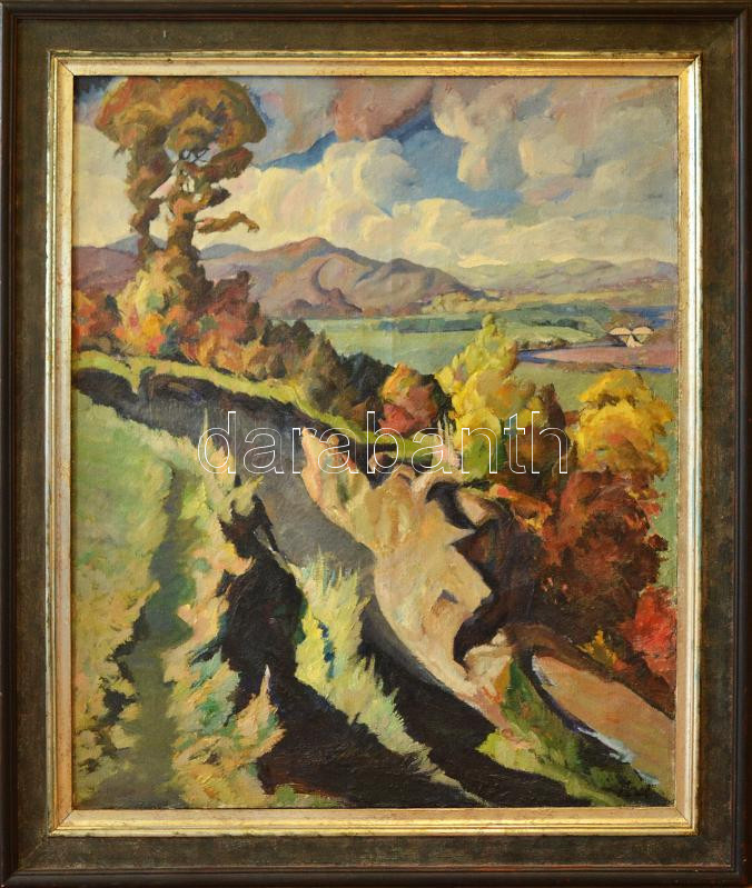 Paál Albert (1895-1968): Nagybányai táj. Olaj, vászon, jelezve jobbra lent. Dekoratív fakeretben, 120×100 cm. / Albert Paál (1895-1968): Landscape around Baia Mare. Oil on canvas, signed lower right. Framed 120×100 cm. KIZÁRÓLAG