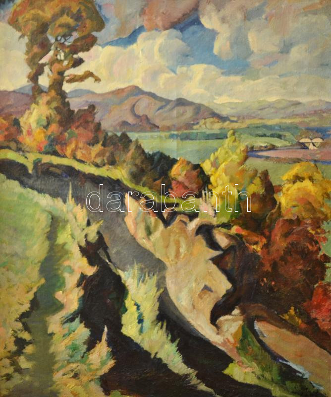 Paál Albert (1895-1968): Nagybányai táj. Olaj, vászon, jelezve jobbra lent. Dekoratív fakeretben, 120×100 cm. / Albert Paál (1895-1968): Landscape around Baia Mare. Oil on canvas, signed lower right. Framed 120×100 cm. KIZÁRÓLAG - Image 2