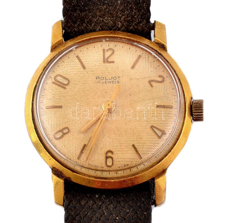 Poljot 17 köves mechanikus karóra, vízálló fém tokkal, vászon szíjjal, kissé viseltes, nem kipróbált, d: 32 mm