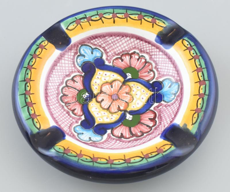 Mexikói népi kerámia hamutál, jelzett, hibátlan, d: 10 cm