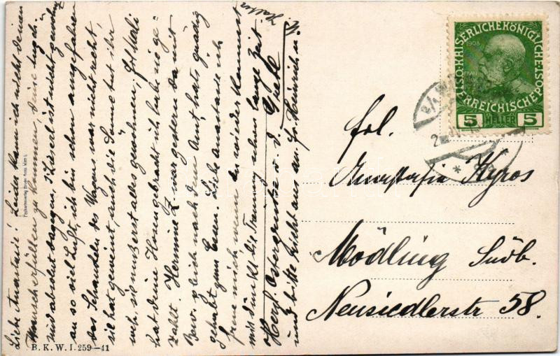 1915 Tüzérharc / Artilleriekampf / WWI K.u.K. military art postcard. B.K.W.I. 259-41. (EK) - Image 2