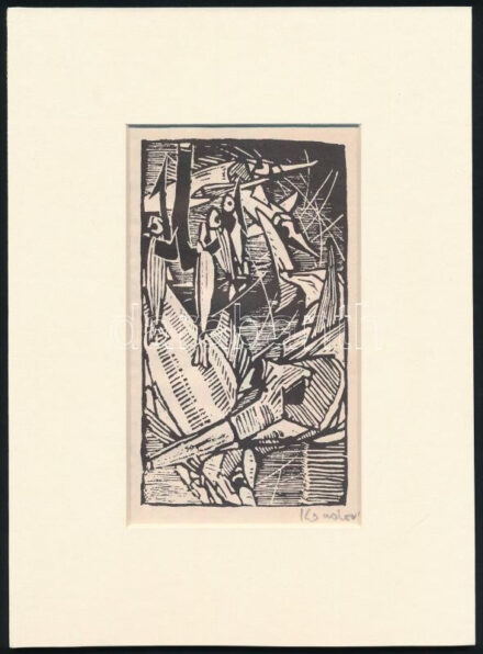 Kondor Béla (1931-1972): Formák, fametszet, utólagos jelzéssel, paszpartuban, 13×7,5 cm