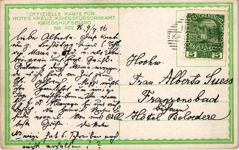 1916 Vorposten. Offizielle Karte für Rotes Kreuz, Kriegsfürsorgeamt Kriegshilfsbüro Nr. 402. / WWI Austro-Hungarian K.u.K. military art postcard s: Hans Larwin (EK) - Image 2