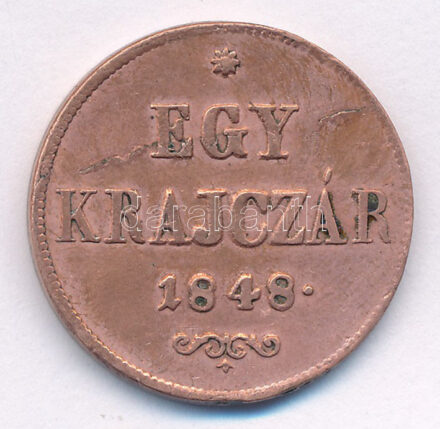 1848. 1kr Cu T:2 anyaghiba, ph. Adamo B1