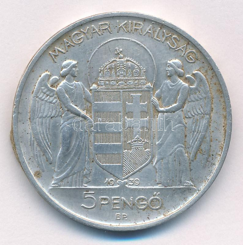 1939. 5P Ag 'Horthy balra' T:2 kis patina Adamo P8.2 - Image 2